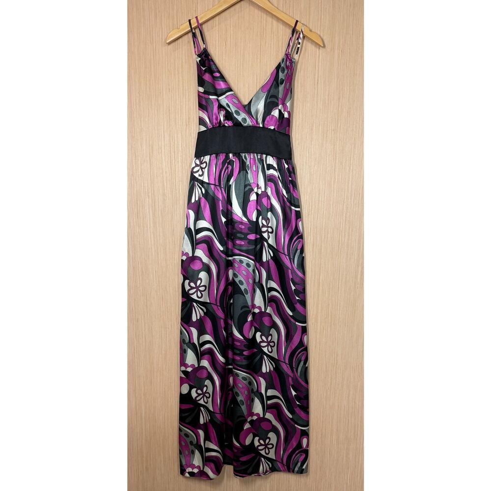 Vintage City Triangles Y2K Satin Babydoll Maxi Dress Womens Size Small Belted